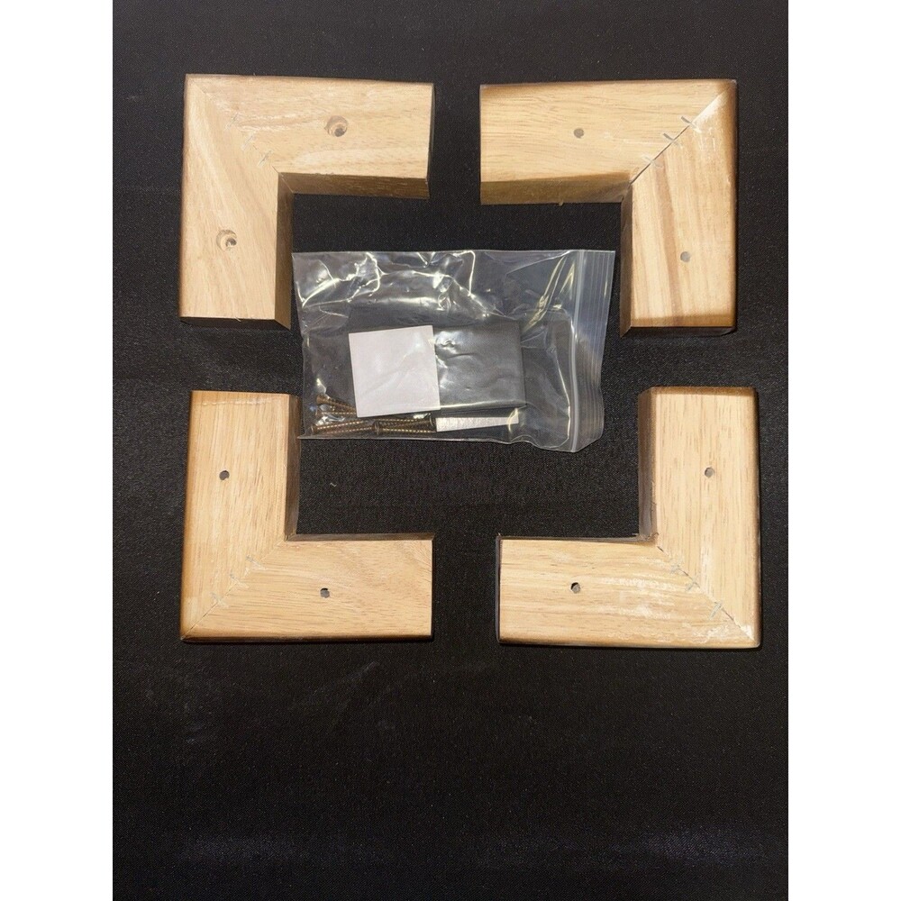 Set of 4 Wooden Furniture Feet Legs L-Shaped Corner Blocks Brown w/ Hardware